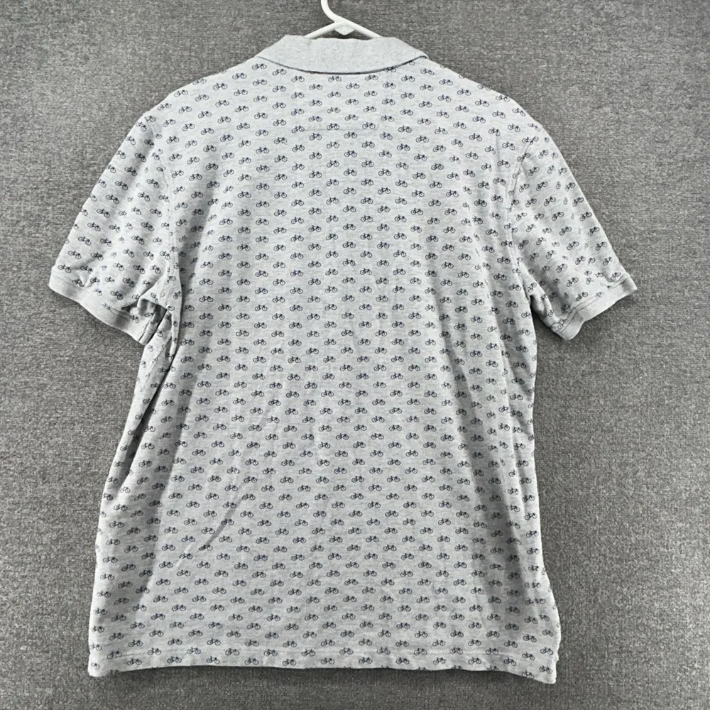 Banana Republic Pique Polo Shirt Men Size Large Gray Bike All Over Print Casual